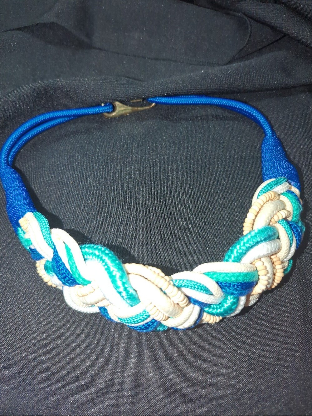 Handwoven Nautical Style Blue and White Rope Necklace with Metal Clasp